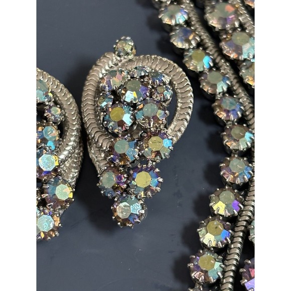 VTG HATTIE CARNEGIE BLUE AURORA BOREALIS & BLUE RHINESTONE NECKLACE EARRINGS - Picture 5 of 8
